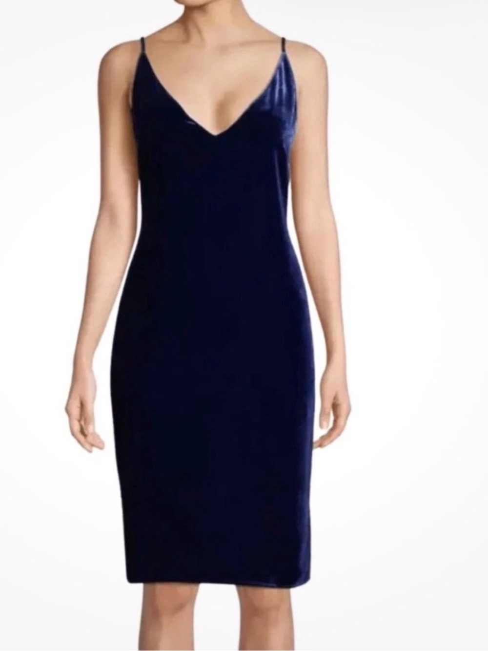 L’Agence Constance Deep Navy Blue Velvet Silk Blend V-Neck Midi Slip Dress XS